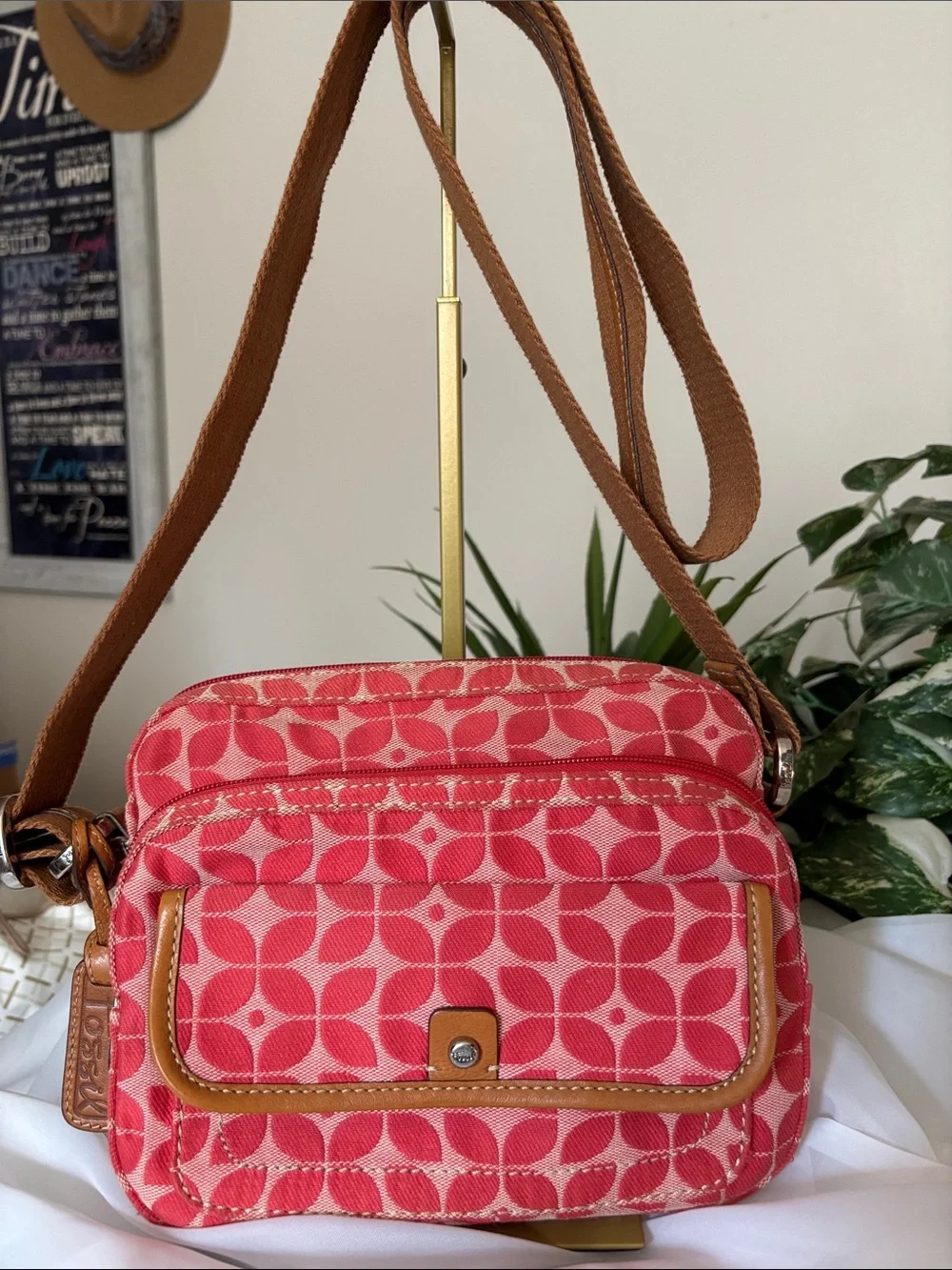 Vintage Fossil Signature Canvas Crossbody